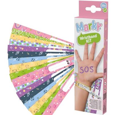 COLOP MARKY C169900 Set di braccialetti di sicurezza per bambini, antistrappo, impermeabili, etichettabili, 10 braccialetti di emergenza e 1 pennarello permanente Marky COLOP MARKY C169900 Set di braccialetti di sicurezza per bambini, antistrappo, impermeabili, etichettabili, 10 braccialetti di emergenza e 1 pennarello permanente Marky