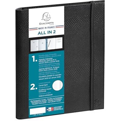 Exacompta Agenda settimanale da ufficio All in 2 EasySlim 21 Kaa, 15 x 21 cm, da gennaio a dicembre 2025, colore: nero Exacompta Agenda settimanale da ufficio All in 2 EasySlim 21 Kaa, 15 x 21 cm, da gennaio a dicembre 2025, colore: nero