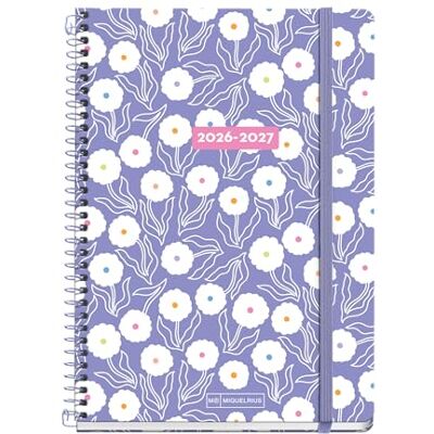 Miquelrius Agenda scolastica 2026 2027 giorno pagina 10 mesi, A5+ (15,5 × 21,5 cm), cartone foderato, spirale metallica, tasca interna, adesivi, righello segnalibro, chiusura con gomma, spagnolo-EN Miquelrius Agenda scolastica 2026 2027 giorno pagina 10 mesi, A5+ (15,5 × 21,5 cm), cartone foderato, spirale metallica, tasca interna, adesivi, righello segnalibro, chiusura con gomma, spagnolo-EN