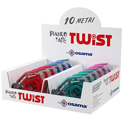 OSAMA BIANCOTAPE TWIST, Correttore a nastro 10 metri espositore da 12 pezzi colori assortiti OSAMA BIANCOTAPE TWIST, Correttore a nastro 10 metri espositore da 12 pezzi colori assortiti