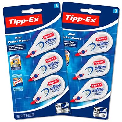 Tipp-Ex , Pocket Mouse, Bianchetto a Nastro, Cancelleria Scuola e Ufficio, Correttori a Nastro 3x2, Confezione da 6 Unità Tipp-Ex , Pocket Mouse, Bianchetto a Nastro, Cancelleria Scuola e Ufficio, Correttori a Nastro 3x2, Confezione da 6 Unità