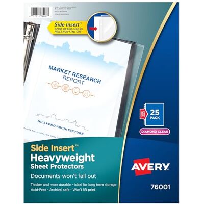 Avery Secure Side-Load Sheet Protectors, Heavy Gauge, Letter, Diamond Clear (confezione da 25) Avery Secure Side-Load Sheet Protectors, Heavy Gauge, Letter, Diamond Clear (confezione da 25)