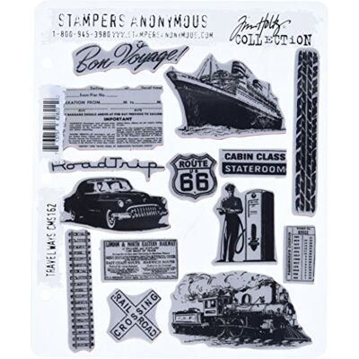 Stampers Anonymous - Tim Holtz Travel Ways - Set di timbri in gomma Stampers Anonymous - Tim Holtz Travel Ways - Set di timbri in gomma