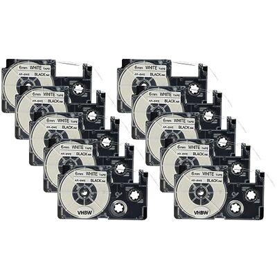 vhbw 10x Cassetta nastro sostituisce Casio XR-6WE1, XR-6WE per etichettatrice 8m x 6 mm nero su bianco vhbw 10x Cassetta nastro sostituisce Casio XR-6WE1, XR-6WE per etichettatrice 8m x 6 mm nero su bianco