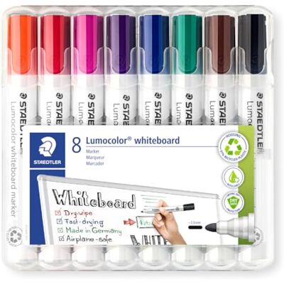 Staedtler Lumocolor whiteboard marker, confezione da 8, punta tonda, 351 WP8 Staedtler Lumocolor whiteboard marker, confezione da 8, punta tonda, 351 WP8