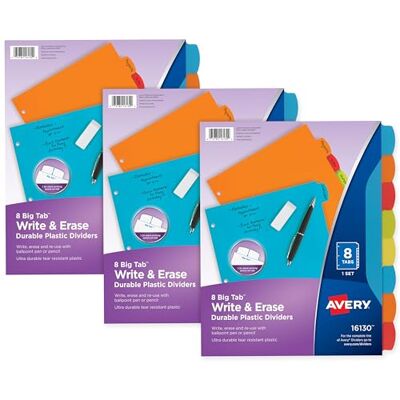 Avery Big Tab Divisori in plastica resistente, 8 schede, colori vivaci, 3 set () Avery Big Tab Divisori in plastica resistente, 8 schede, colori vivaci, 3 set ()