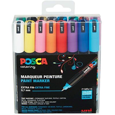 Uni-Ball POSCA Pennarello acrilico PC-1MR, set da 16, punta tonda da 0,7 mm 16 pennarelli, inchiostro a base d'acqua a pigmenti, elevata coprenza, per quasi tutte le superfici, punta sostituibile Uni-Ball POSCA Pennarello acrilico PC-1MR, set da 16, punta tonda da 0,7 mm 16 pennarelli, inchiostro a base d'acqua a pigmenti, elevata coprenza, per quasi tutte le superfici, punta sostituibile