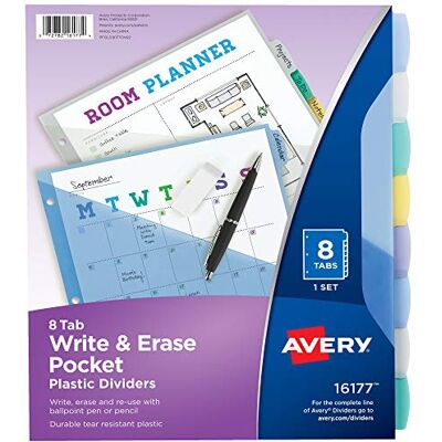 Avery Divisori tascabili in plastica per raccoglitori a 3 anelli, set di 8 linguette, multicolore, funziona con protezioni per fogli, 1 set () Avery Divisori tascabili in plastica per raccoglitori a 3 anelli, set di 8 linguette, multicolore, funziona con protezioni per fogli, 1 set ()