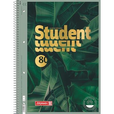 BRUNNEN Blocco universitario Premium Student "Jungle", formato A4, rigatura 28, 80 fogli, verde scuro BRUNNEN Blocco universitario Premium Student "Jungle", formato A4, rigatura 28, 80 fogli, verde scuro