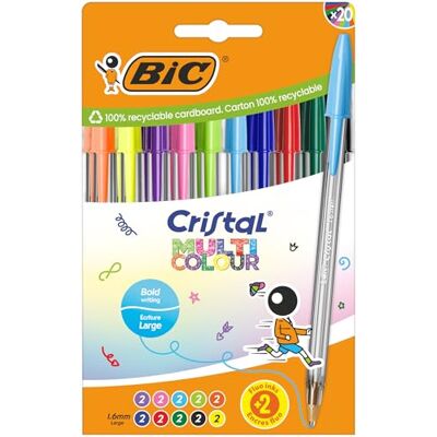 BIC Penne a Sfera Cristal Multicolour Punta Larga (1,6 mm) Inchiostro di Colori Classici, Fluo e Divertenti Assortiti, Confezione da 20 BIC Penne a Sfera Cristal Multicolour Punta Larga (1,6 mm) Inchiostro di Colori Classici, Fluo e Divertenti Assortiti, Confezione da 20
