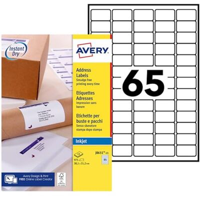 Etichette indirizzo inchiostro bianco Avery - 975 su 15 fogli Etichette indirizzo inchiostro bianco Avery - 975 su 15 fogli