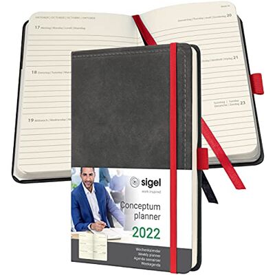 Sigel Conceptum agenda settimanale 2022 design vintage aspetto Finta Pelle 13,5 x 20,3 cm hardcover 192 pagine grigio Sigel Conceptum agenda settimanale 2022 design vintage aspetto Finta Pelle 13,5 x 20,3 cm hardcover 192 pagine grigio