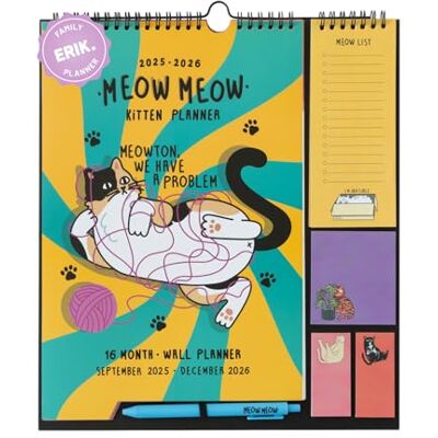 Grupo Erik : Calendario Famiglia 2026 Gatto Meow Meow Calendario Gatti 2026 da muro con 4 colonne, 30x34cm, con To Do List, stickers e penna inclusa Grupo Erik : Calendario Famiglia 2026 Gatto Meow Meow Calendario Gatti 2026 da muro con 4 colonne, 30x34cm, con To Do List, stickers e penna inclusa