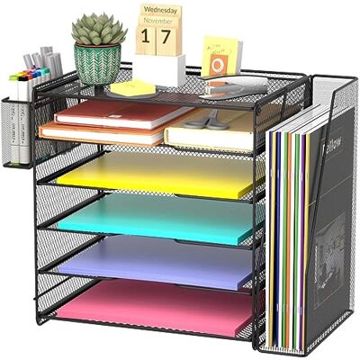 Techly 368079 Organizer da Scrivania a 5 Vassoi Sezione Verticale e Portapenne Nero Techly 368079 Organizer da Scrivania a 5 Vassoi Sezione Verticale e Portapenne Nero