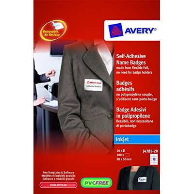 Avery Badge Adesivi, Stampanti Inkjet, 20 Fogli, 80 x 50, Bianco Avery Badge Adesivi, Stampanti Inkjet, 20 Fogli, 80 x 50, Bianco