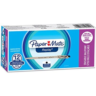 Paper Mate Replay Penna a Sfera Cancellabile, Confezione da 12 Penne, Nero Paper Mate Replay Penna a Sfera Cancellabile, Confezione da 12 Penne, Nero