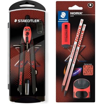 Staedtler NORIX set di compassi a regolazione rapida, blister con 2 matite HB, gomma e temperino singolo, corallo Staedtler NORIX set di compassi a regolazione rapida, blister con 2 matite HB, gomma e temperino singolo, corallo