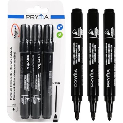 Pryma Marcatore Indelebile a Punta Tonda Nero 2 mm – Pennarello Permanente Resistente all’Acqua, Ideale per Scrivere, Disegnare su Carta, Plastica, Vetro e Metallo Pryma Marcatore Indelebile a Punta Tonda Nero 2 mm – Pennarello Permanente Resistente all’Acqua, Ideale per Scrivere, Disegnare su Carta, Plastica, Vetro e Metallo