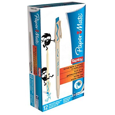 Paper Mate Replay Penna a sfera cancellabile Boîte de 12 Turquoise, blu Paper Mate Replay Penna a sfera cancellabile Boîte de 12 Turquoise, blu