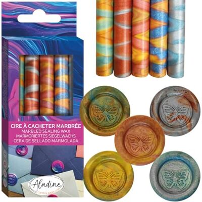 Aladine Confezione da 5 bastoncini di cera per sigillare, effetto marmorizzato multicolore 72461 Aladine Confezione da 5 bastoncini di cera per sigillare, effetto marmorizzato multicolore 72461