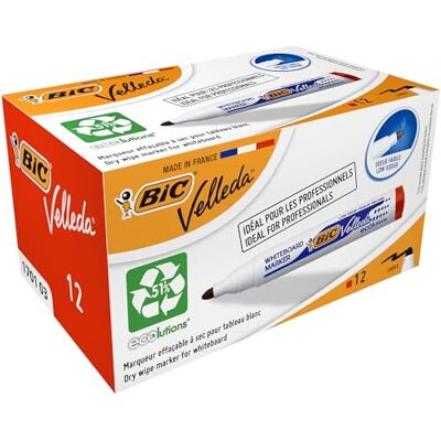 BIC Velleda 1701 ECOlutions Pennarelli Per Lavagna Con Punta Media Tonda Rossi, Confezione Da 12 BIC Velleda 1701 ECOlutions Pennarelli Per Lavagna Con Punta Media Tonda Rossi, Confezione Da 12