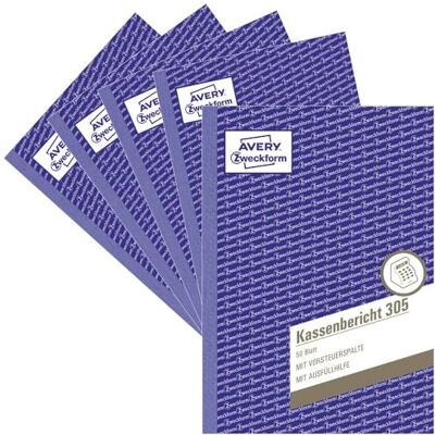 Avery -Cash, formato A5, 50 fogli, confezione da 5 Avery -Cash, formato A5, 50 fogli, confezione da 5