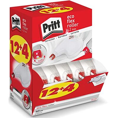 Pritt Rullo correttore Eco Flex Sideway, Applicazione Laterale, immediatamente scrivibile, Punta Flessibile, Larghezza Circa 4,2 mm, Lunghezza Circa 10 m, Set Economico con 16 rulli Pritt Rullo correttore Eco Flex Sideway, Applicazione Laterale, immediatamente scrivibile, Punta Flessibile, Larghezza Circa 4,2 mm, Lunghezza Circa 10 m, Set Economico con 16 rulli