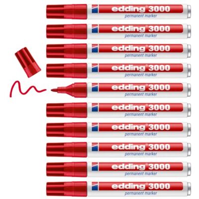 Edding Marcatore Permanente, Rosso, Scatola 10Pz, Punta Tonda, Asciugatura Rapida, Impermeabile, per Cartone, Plastica, Legno, Metallo, Vetro Edding Marcatore Permanente, Rosso, Scatola 10Pz, Punta Tonda, Asciugatura Rapida, Impermeabile, per Cartone, Plastica, Legno, Metallo, Vetro