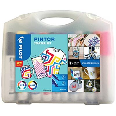PILOT Set di 11 Pintor Marcatori Multisuperficie a Base d’Acqua ad asciugatura rapida Tessile, vetro, legno, pietra, fai da te 11 Colori Punta Fine (x7) e punta larga (x4) PILOT Set di 11 Pintor Marcatori Multisuperficie a Base d’Acqua ad asciugatura rapida Tessile, vetro, legno, pietra, fai da te 11 Colori Punta Fine (x7) e punta larga (x4)