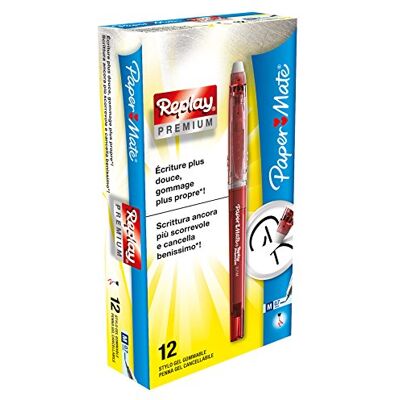 Paper Mate Replay Premium Penna Gel Cancellabile, Punta Media da 0,7 mm, Rosso, Confezione da 12 Paper Mate Replay Premium Penna Gel Cancellabile, Punta Media da 0,7 mm, Rosso, Confezione da 12