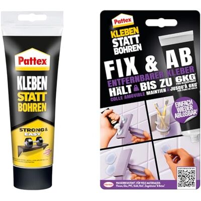 Pattex Set Montaggio Adesivo Colla invece di Forare 250 g, Forte & Facile, per un incollaggio cristallino e Colla invece di Forare Fix & Ab 44 g, adesivo forte tiene fino a 6 kg Pattex Set Montaggio Adesivo Colla invece di Forare 250 g, Forte & Facile, per un incollaggio cristallino e Colla invece di Forare Fix & Ab 44 g, adesivo forte tiene fino a 6 kg