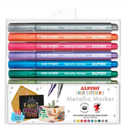 Alpino Astuccio 10 pennarelli metallizzati Metallic Marker Per decorare diverse superfici Punta 2,9 mm Permanente su superfici porose e rimovibile su superfici lisce Alpino Astuccio 10 pennarelli metallizzati Metallic Marker Per decorare diverse superfici Punta 2,9 mm Permanente su superfici porose e rimovibile su superfici lisce
