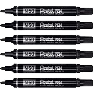Pentel Lot de 6 Marqueurs permanent N50 Pte ogive 2 mm Noir Pentel Lot de 6 Marqueurs permanent N50 Pte ogive 2 mm Noir