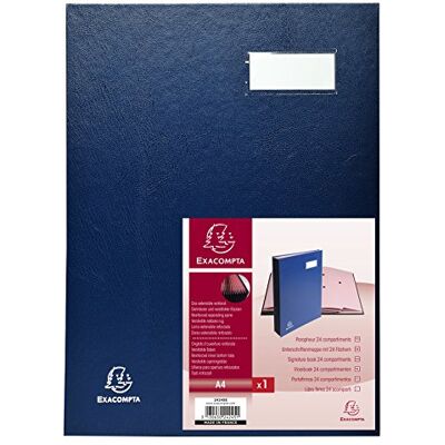 Exacompta Cod. 1 Libro firma dorso a soffietto rivestito in tela portaetichetta copertina plastificata 24 scomparti in cartoncino rosa con 3 fori 24x32 cm colore blu Exacompta Cod. 1 Libro firma dorso a soffietto rivestito in tela portaetichetta copertina plastificata 24 scomparti in cartoncino rosa con 3 fori 24x32 cm colore blu