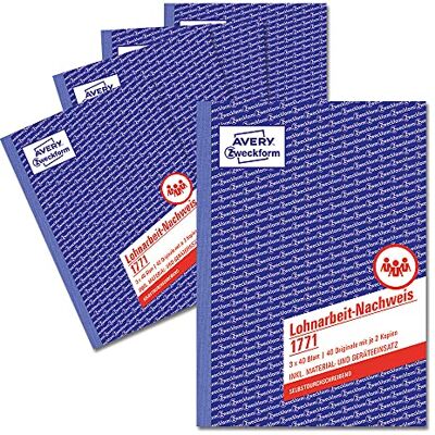 Avery Blocco di lavoro salariale (A5, autocopiante, per Germania/Austria, testato da esperti legali, per registrare le ore, 3 x 40 fogli), bianco/giallo/rosa, confezione da 5 Avery Blocco di lavoro salariale (A5, autocopiante, per Germania/Austria, testato da esperti legali, per registrare le ore, 3 x 40 fogli), bianco/giallo/rosa, confezione da 5