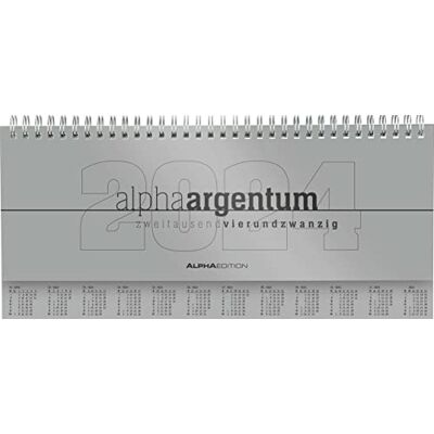 argentum 2024 Agenda da tavolo, 29,7 x 13,5 cm, calendario da tavolo, 1 settimana, 2 pagine, colore: argento, rilegatura ad anelli, edizione Alpha argentum 2024 Agenda da tavolo, 29,7 x 13,5 cm, calendario da tavolo, 1 settimana, 2 pagine, colore: argento, rilegatura ad anelli, edizione Alpha