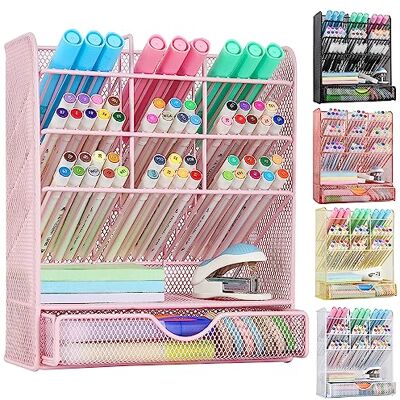 Spacrea Portapenne da scrivania, organizer da scrivania e accessori, portapenne con 10 scomparti e 1 cassetto (rosa) Spacrea Portapenne da scrivania, organizer da scrivania e accessori, portapenne con 10 scomparti e 1 cassetto (rosa)