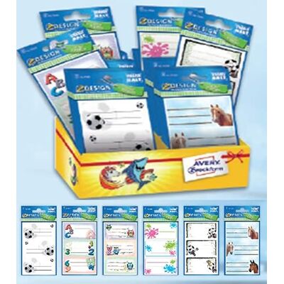 Avery Italia assortimento su espositore di 60 stickers adesivi, decorativi per libri, quaderni e materiali per la scuola, 6 fantasie, 60 pezzi totali Avery Italia assortimento su espositore di 60 stickers adesivi, decorativi per libri, quaderni e materiali per la scuola, 6 fantasie, 60 pezzi totali