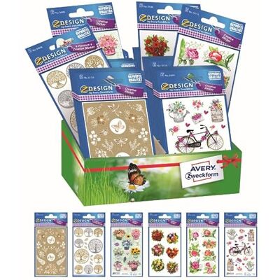 Avery assortimento su espositore di 60 stickers adesivi, fantasie primavera, 6 fantasie, 60 pezzi totali Avery assortimento su espositore di 60 stickers adesivi, fantasie primavera, 6 fantasie, 60 pezzi totali