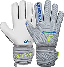 Reusch Attrakt Grip Finger Support Guanti da portiere per adulti con protezione delle dita per tutte le superfici dei campi da gioco,grigio chiaro blu giallo;8,5