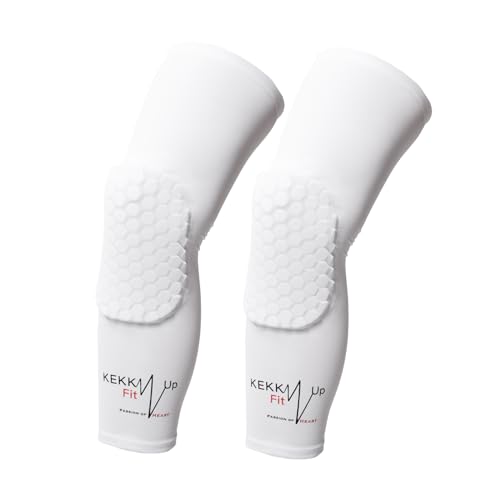 KEKKUPFIT Ginocchiere Basket Compressione Scaldamuscoli per gambe con protezioni sport basket pallavolo portiere calcio pallamano. (S BIANCO)