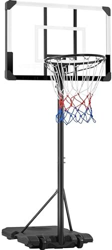 Yaheetech Canestro Basket Esterno Interno Camera Portatile con Colonna Tabellone Canestro Altezza Regolabile 226-256 cm Nero/Bianco