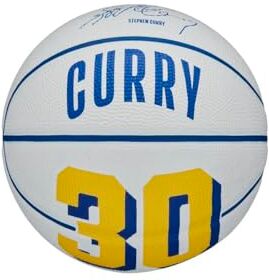 Wilson Pallone da Basket, NBA Player Icon Mini, Stephen Curry, Golden State Warriors, Utilizzo Indoor e Outdoor, Taglia: 3, Blu/Giallo