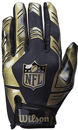 Wilson NFL Stretch Fit Receivers Glove,  Guanti da Ricevitore per Football, Taglia Unica, Nero/Oro