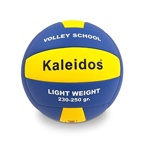 Mondo Sport Palla da Gioco Volley SCHOOL, Taglia 5 Indoor, Soft Touch Finta Pelle, 250 g, Colore Giallo, Blu