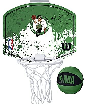 Wilson Minicanestro da Basket NBA TEAM MINI HOOP, Plastica, Bianco/Verde, 28.58 x 24.13 x 1.27 cm