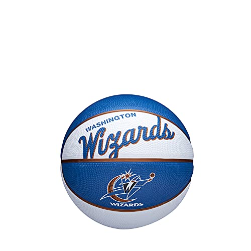 Wilson Mini Pallone da Basket NBA TEAM RETRO BSKT MINI, Utilizzo Outdoor, Gomma, Misura Mini, Bianco/Blu (Washington Wizards)