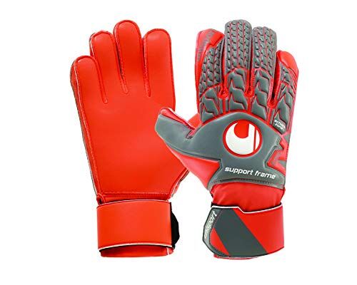 Uhlsport – aerored Soft SF – Guanto Portiere Calcio – Palmo Lattice Soft – Taglio classico – Grigio scuro/Rosso Fluo/bianco, Uomo, , Gris Foncé/Rouge Fluo/Blanc, Taglia 10,5