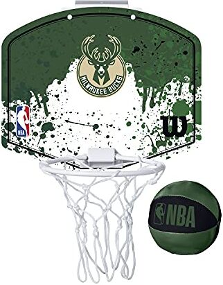 Wilson Minicanestro da Basket NBA TEAM MINI HOOP, Plastica, Bianco/Verde (Milwaukee Bucks)