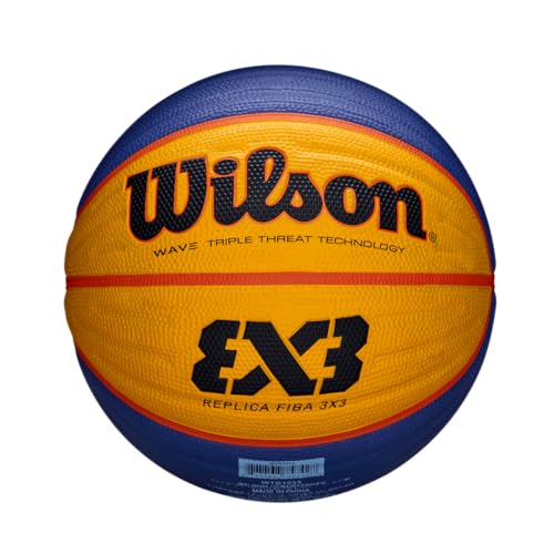 Wilson , Pallone da basket, FIBA 3x3 Replica, Misura 6, Blu/Giallo, Gomma, Uso all'interno e all'esterno, WTB0533XB